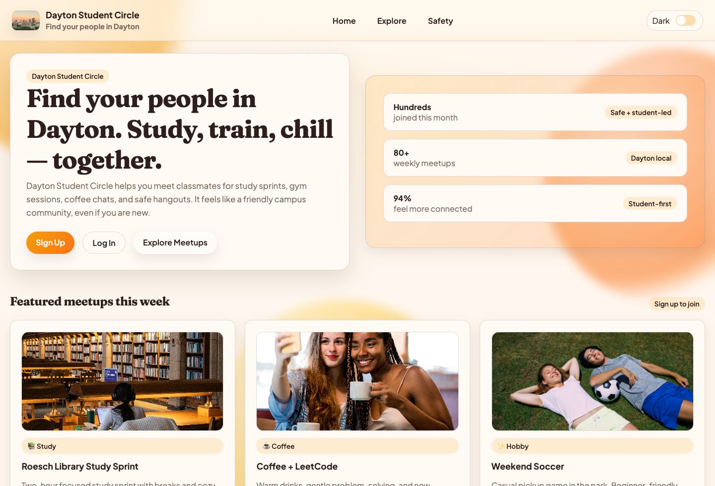Landing page from the Dayton Student Circle repository